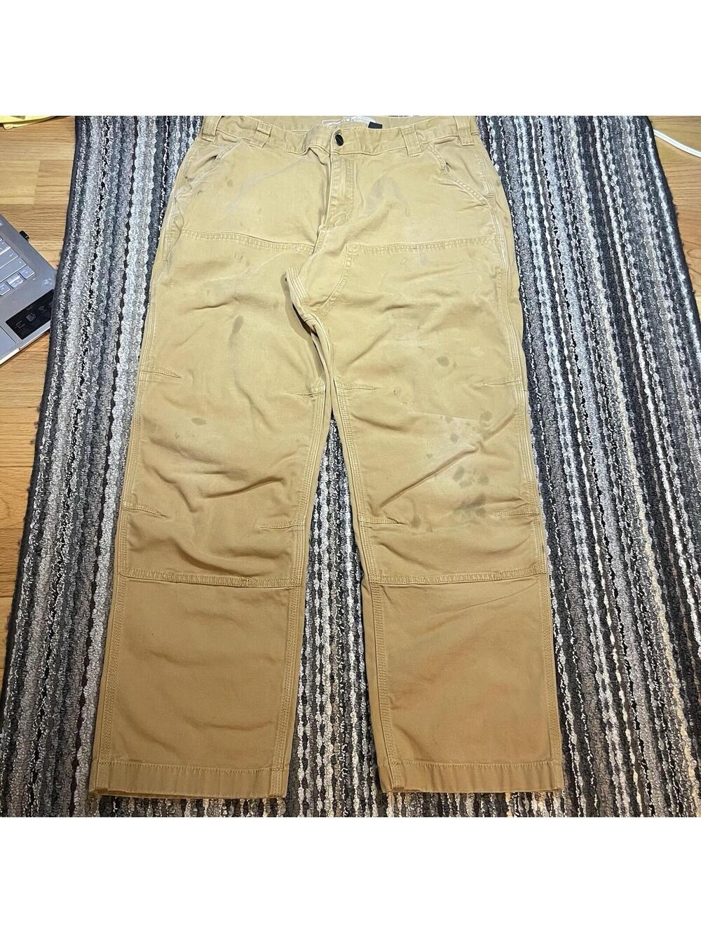 Carhartt Pants Mens 36x30 (Fits 32x28) Tan Double Knee Relaxed Fit Rugged Flex